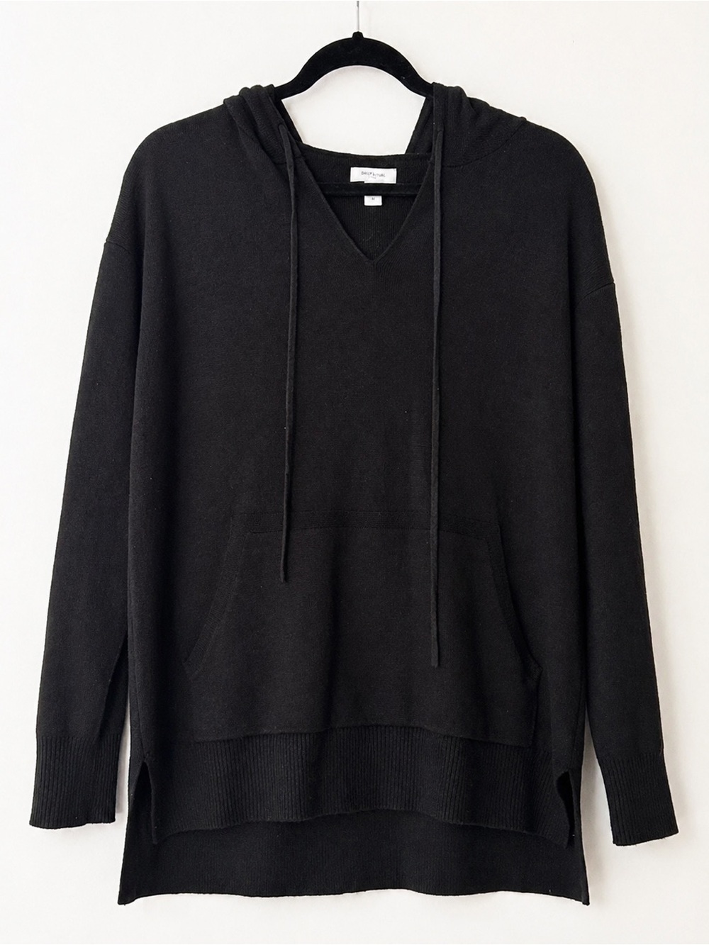 NWOT Daily Ritual Black V-Neck Hoodie Sweater – Size Medium Soft Stretch - Picture 2 of 5